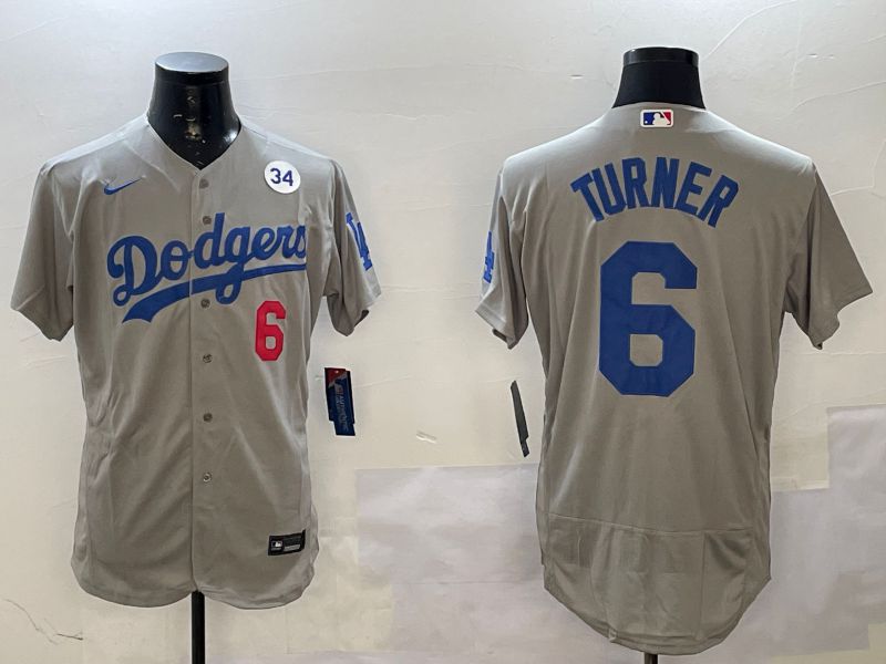 Men Los Angeles Dodgers #6 Turner Grey Elite 2025 Nike MLB Jersey style 4->los angeles dodgers->MLB Jersey